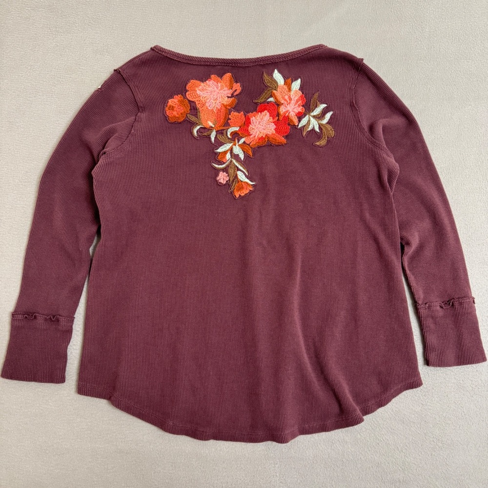 Soft Surroundings Top‎ Womens M Purple Cotton Embroidered Thermal Floral Boho - Picture 5 of 8